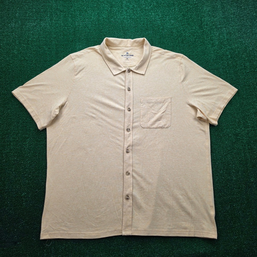 The Normal Brand Active Puremeso Shirt Mens 2XL Yellow Button Up Short Sleeve